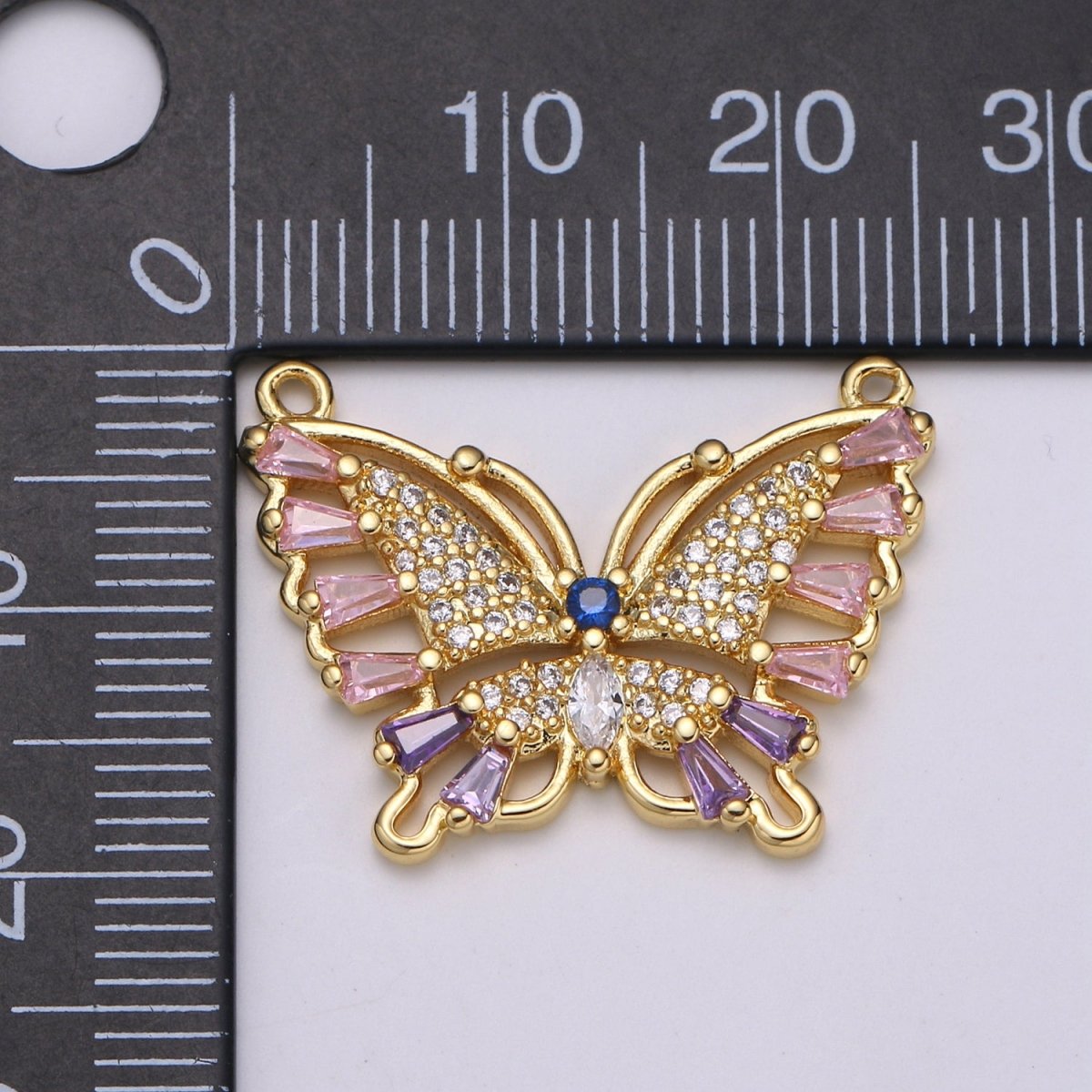 24K Gold plated Butterfly Charm Connector Pink Mariposa Butterfly Charm Micro Pave CZ Butterfly Charm Cubic Pendant for Necklace Component F-555 - DLUXCA