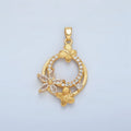 24K Gold plated Butterfly Flower CZ Micro Paved Round Pendant | AA892 - DLUXCA