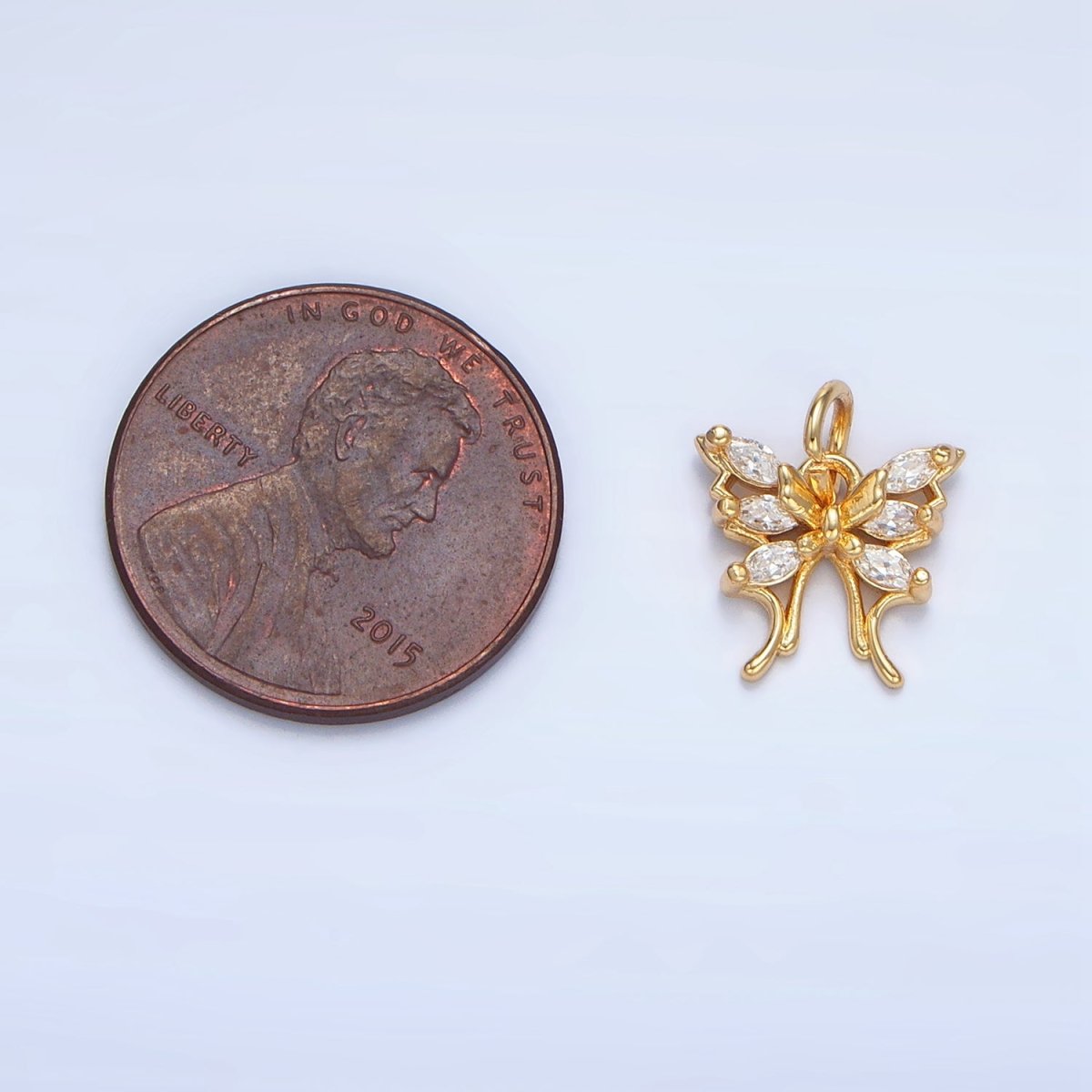 24K Gold plated Butterfly Insect Wings Marquise CZ Charm | X711 - DLUXCA