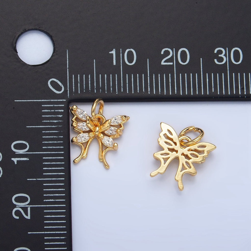 24K Gold plated Butterfly Insect Wings Marquise CZ Charm | X711 - DLUXCA