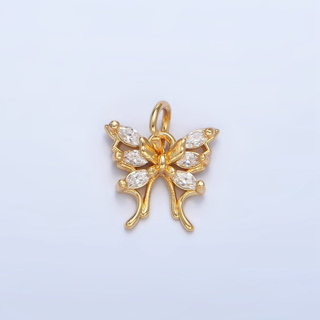24K Gold plated Butterfly Insect Wings Marquise CZ Charm | X711 - DLUXCA