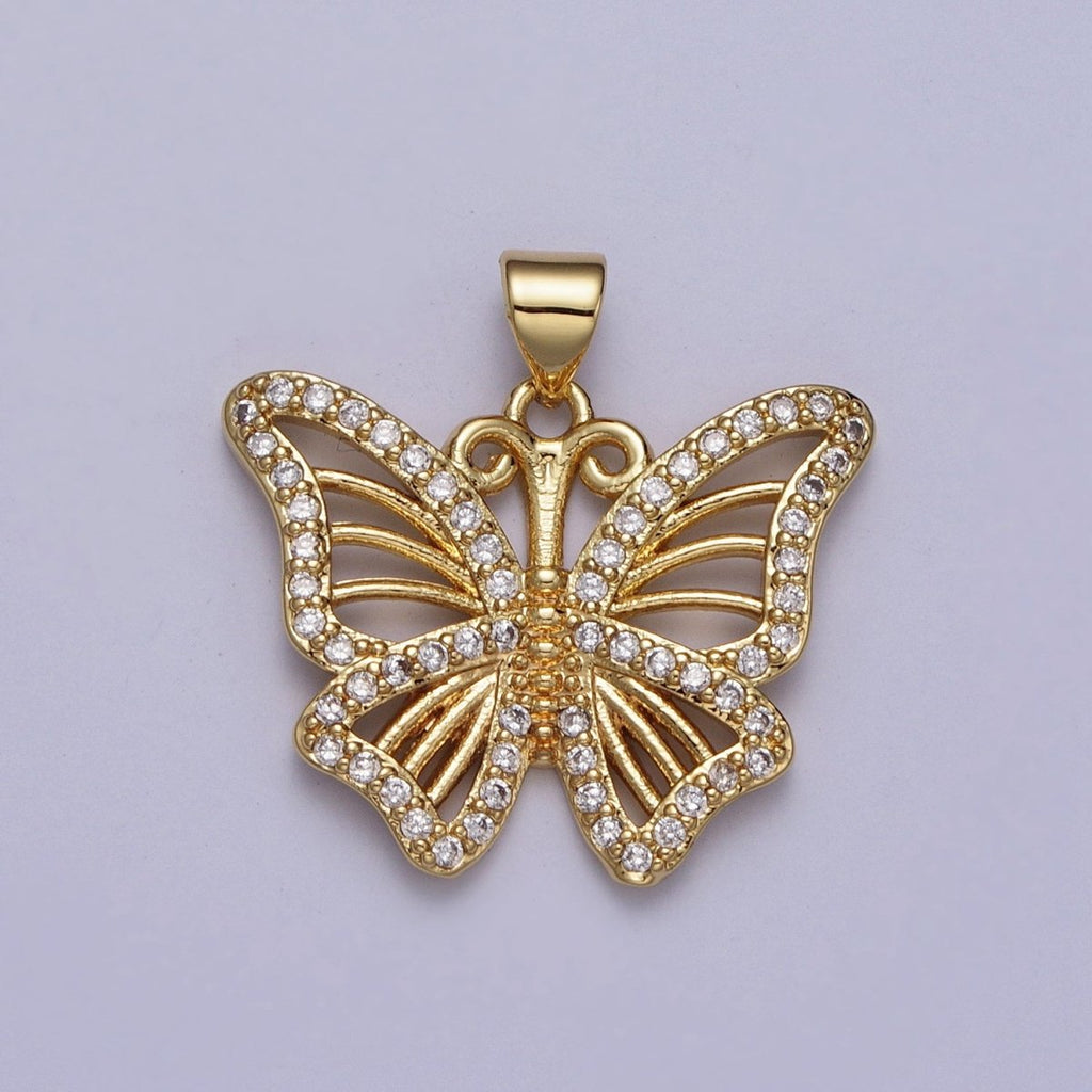 24K Gold plated Butterfly Mariposa Micro Paved CZ Wings Pendant H-364 - DLUXCA