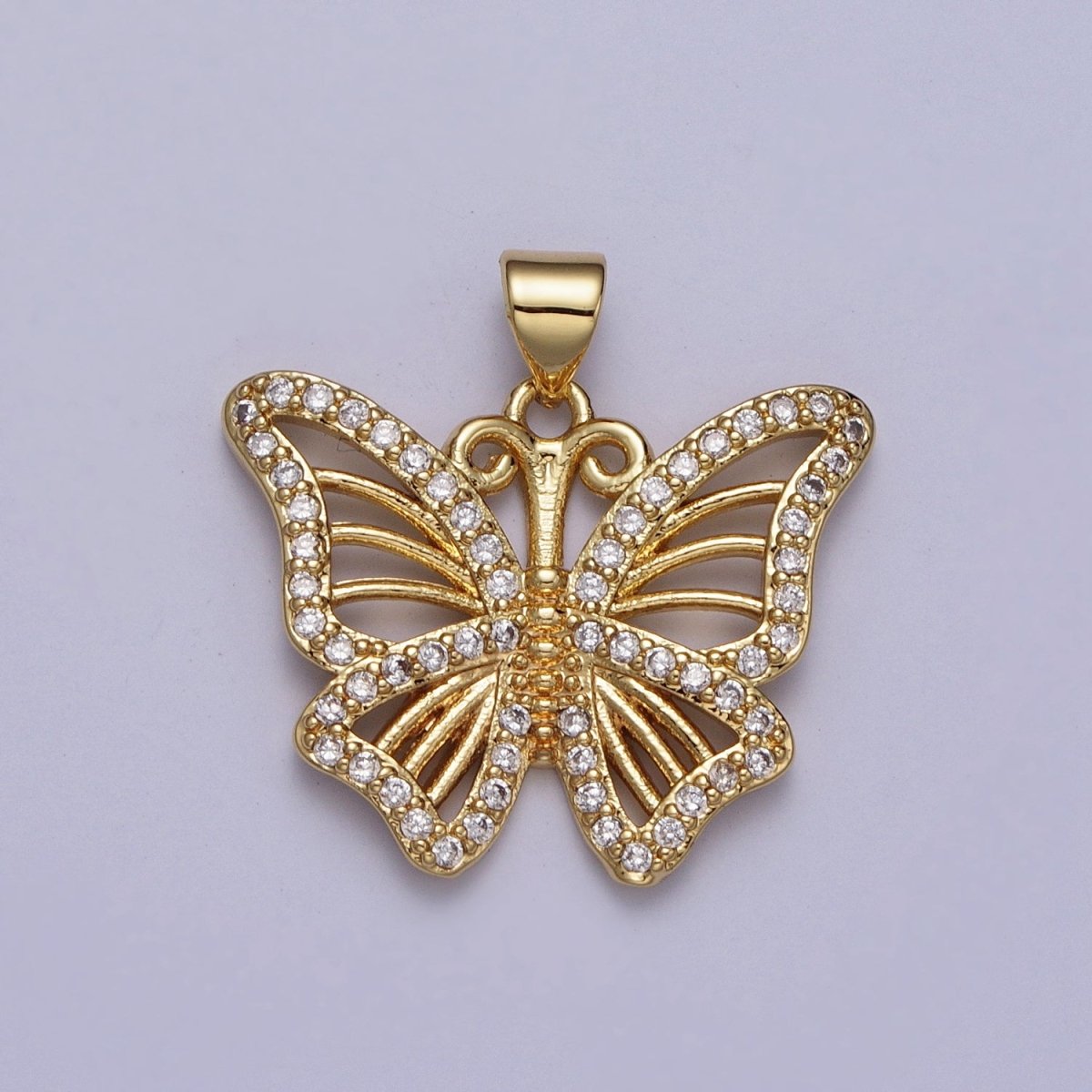 24K Gold plated Butterfly Mariposa Micro Paved CZ Wings Pendant H-364 - DLUXCA