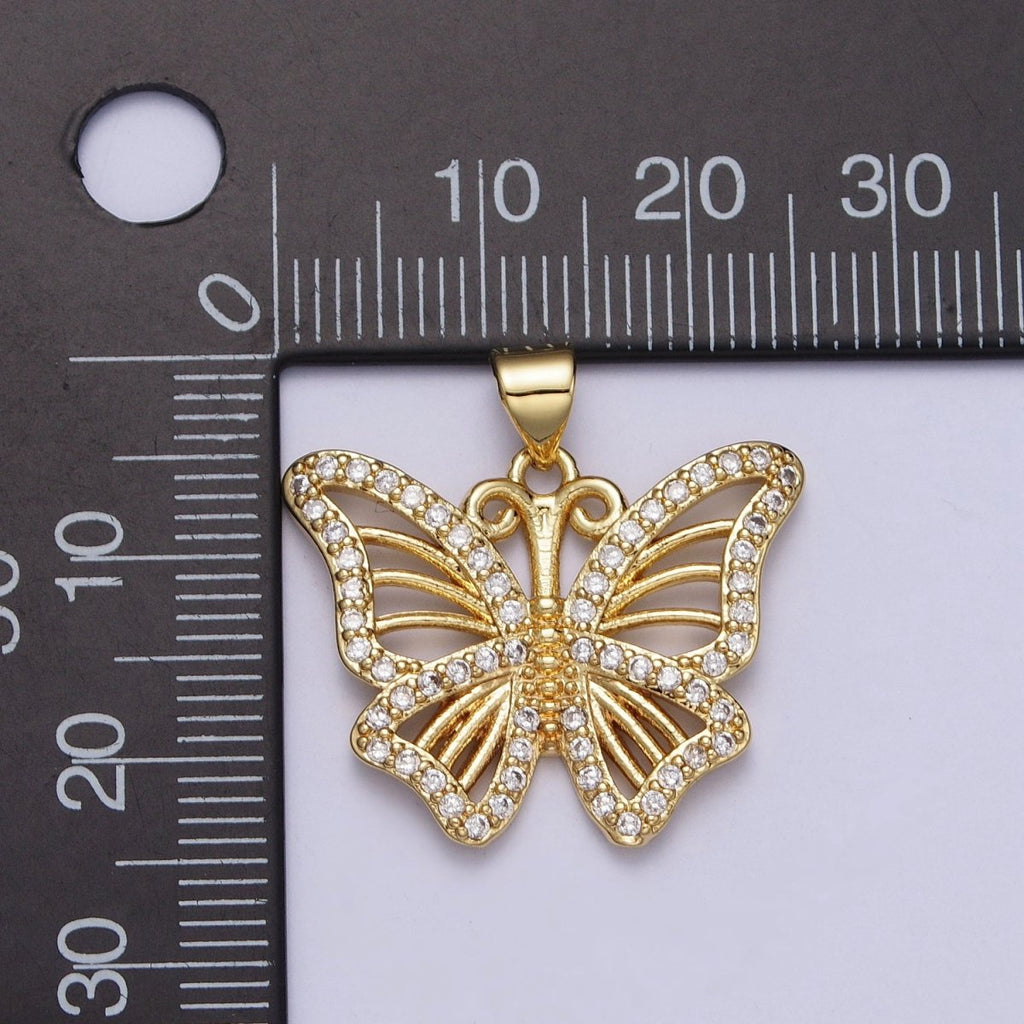 24K Gold plated Butterfly Mariposa Micro Paved CZ Wings Pendant H-364 - DLUXCA