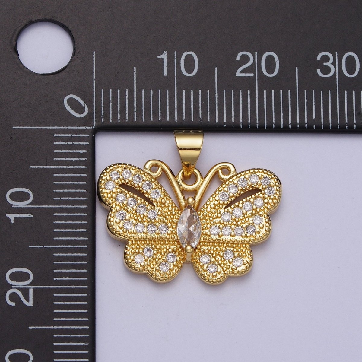 24K Gold plated Butterfly Mariposa Micro Paved Marquise CZ Pendant H-323 - DLUXCA