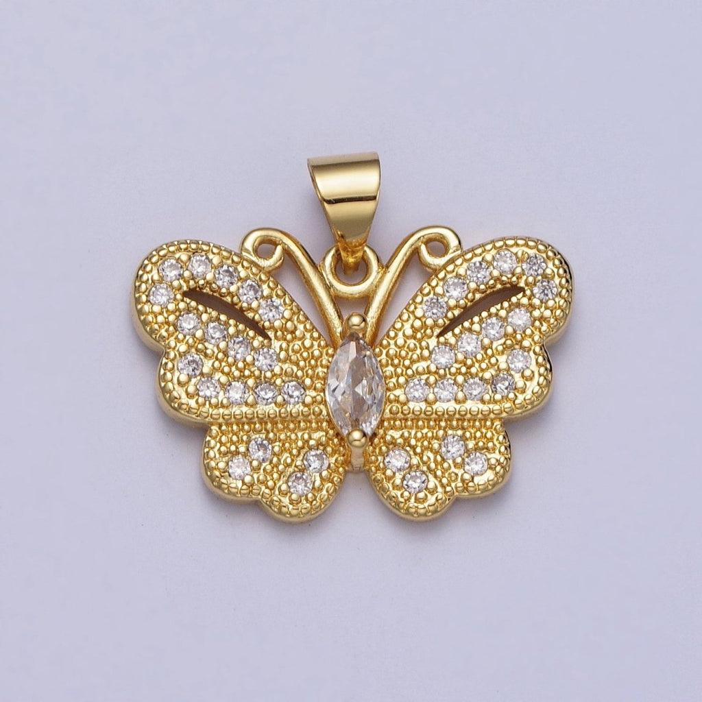 24K Gold plated Butterfly Mariposa Micro Paved Marquise CZ Pendant H-323 - DLUXCA