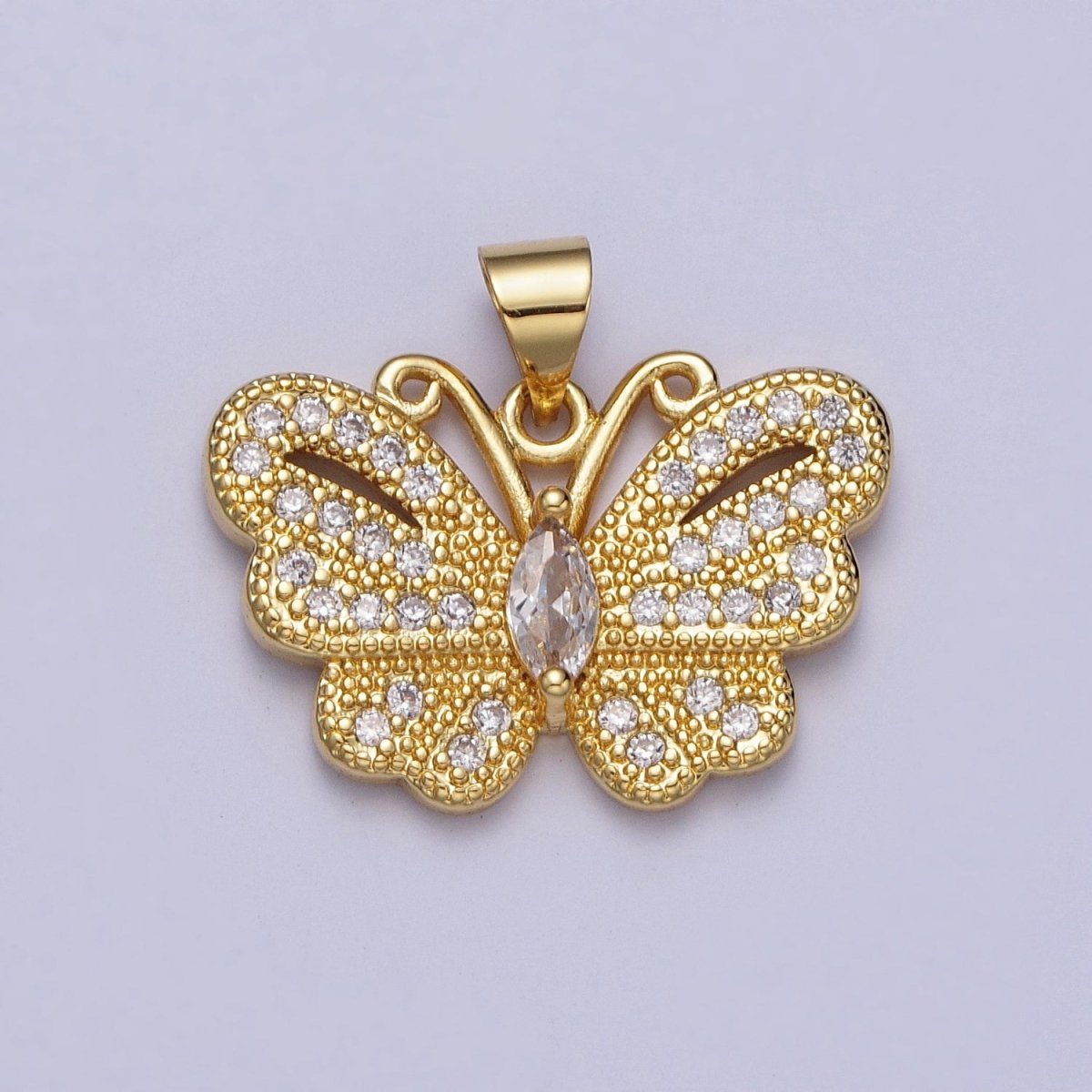 24K Gold plated Butterfly Mariposa Micro Paved Marquise CZ Pendant H-323 - DLUXCA