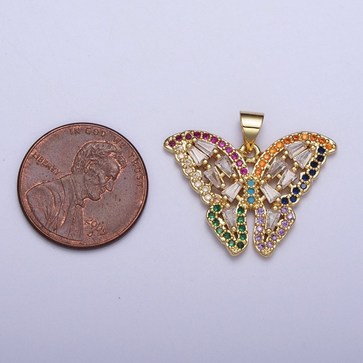24K Gold plated Butterfly Mariposa Multicolor Micro Paved Baguette Pendan H-351 - DLUXCA