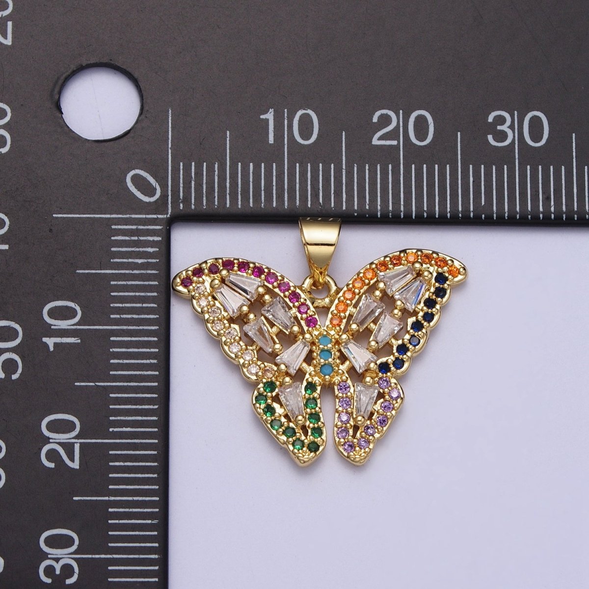 24K Gold plated Butterfly Mariposa Multicolor Micro Paved Baguette Pendan H-351 - DLUXCA