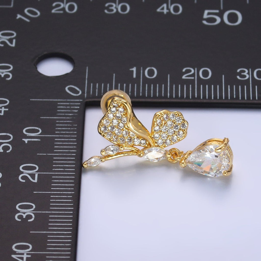 24K Gold plated Butterfly Micro Paved CZ Teardrop Drop Stud Earrings Set | AB711 