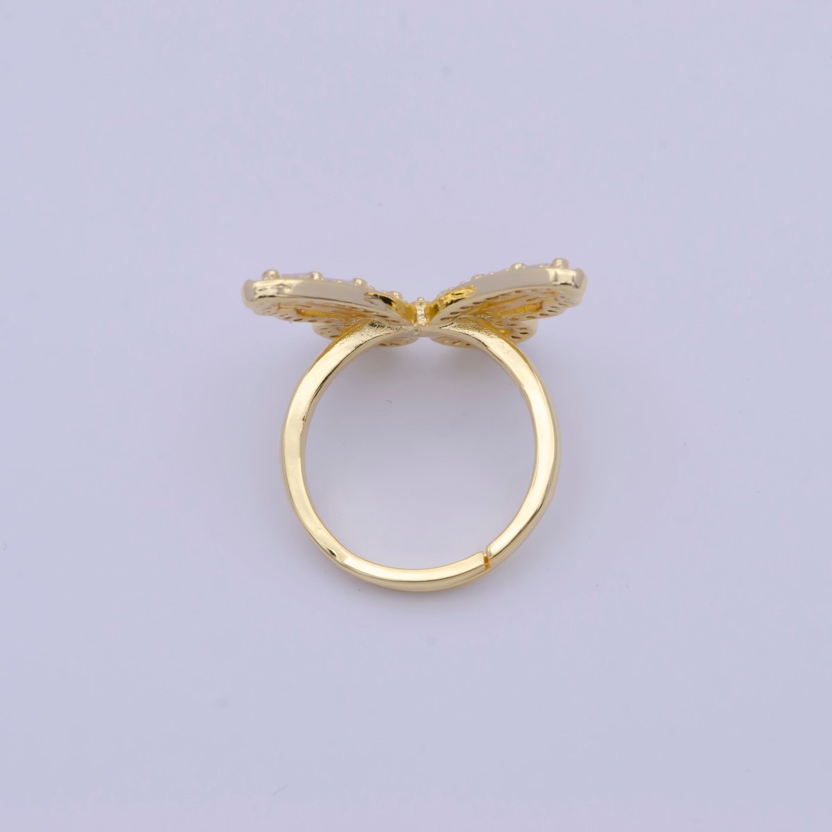 24K Gold plated Butterfly Ring Clear Baguette Mariposa Ring Adjustable Ring X-613 - DLUXCA
