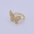 24K Gold plated Butterfly Ring Clear Baguette Mariposa Ring Adjustable Ring X-613 - DLUXCA