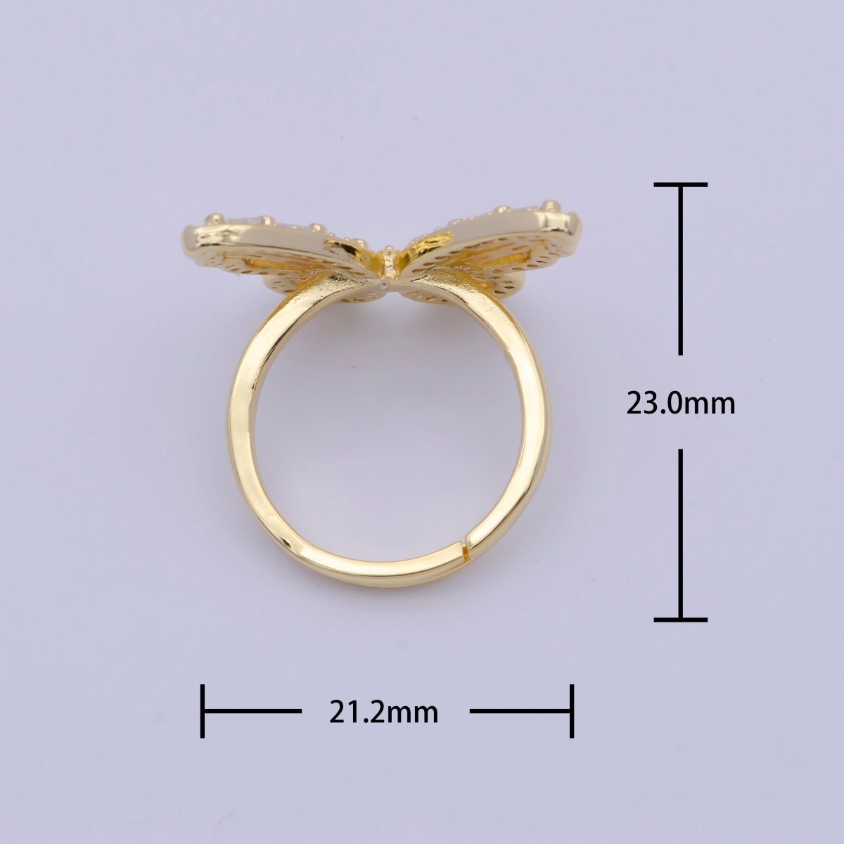 24K Gold plated Butterfly Ring Clear Baguette Mariposa Ring Adjustable Ring X-613 - DLUXCA