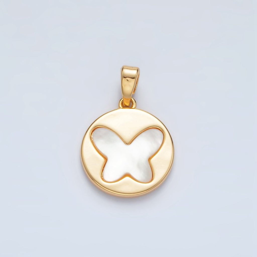 24K Gold plated Butterfly Shell Pearl Round Pendant - DLUXCA