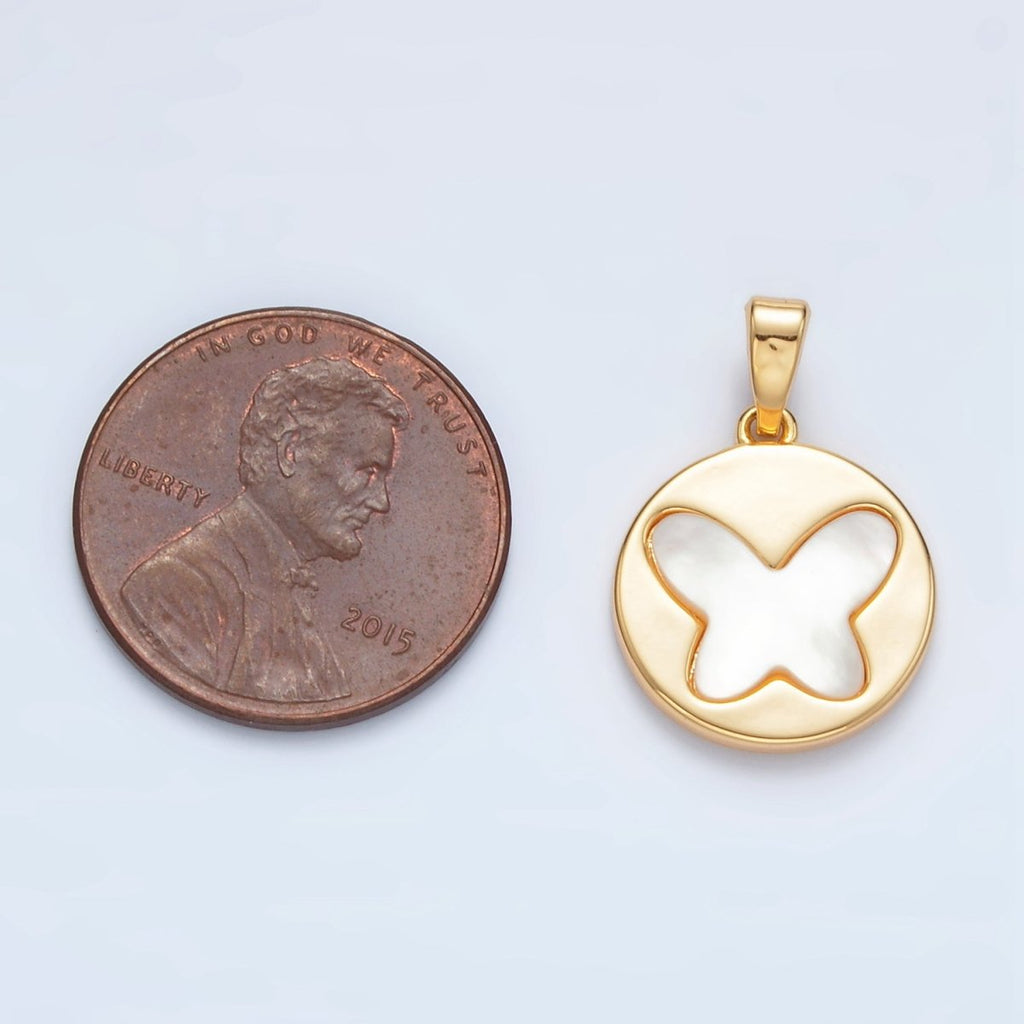 24K Gold plated Butterfly Shell Pearl Round Pendant - DLUXCA