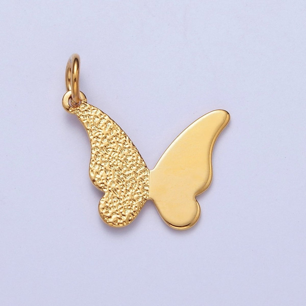 24K Gold plated Butterfly Textured Charm, Minimalist Textured Gold Dainty Butterfly For Earring Bracelet Necklace Jewelry Making AG-089 - DLUXCA