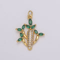 24k Gold plated Cactus green leaf CZ Charm, Succulent Zirconia Pendant, Corncob Cubic Pave for DIY craft making E-199 - DLUXCA