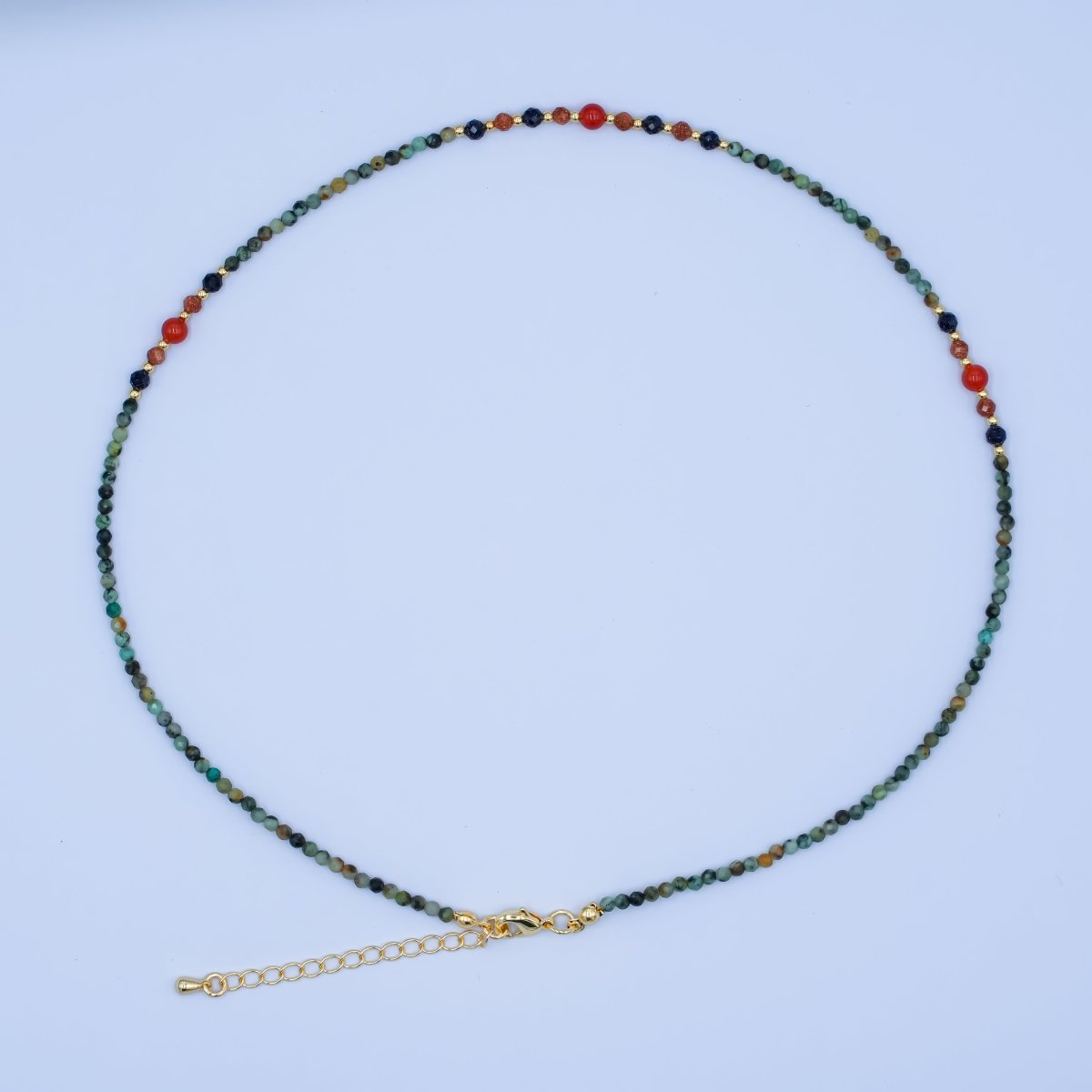 24K Gold plated Carnelian Amazonite Multifaceted Crystal Gemstone 17 Inch Necklace | WA - 2868 