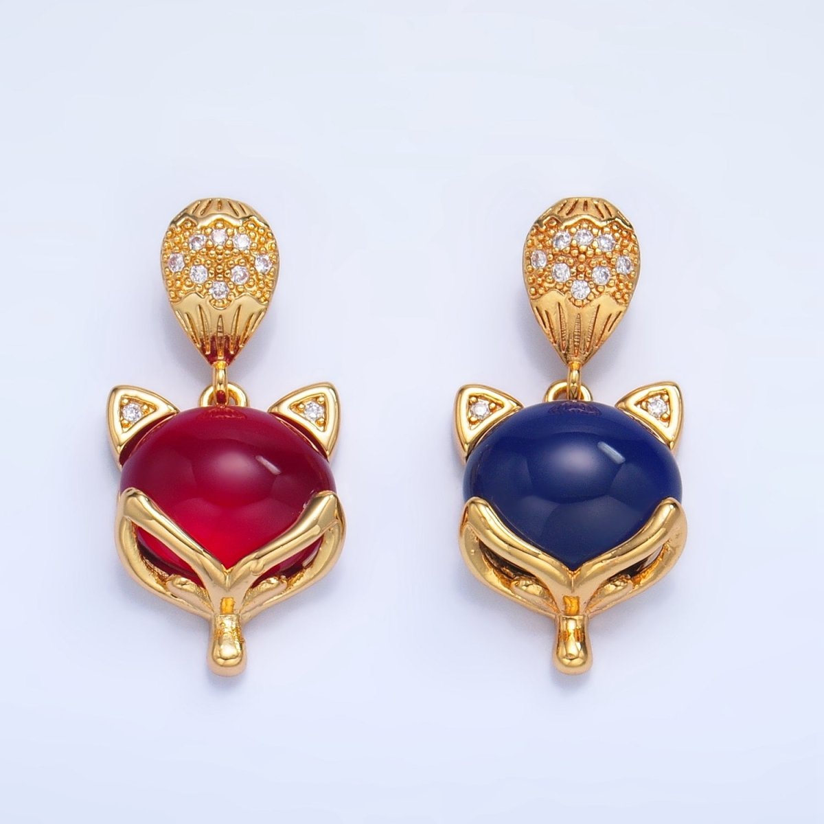 24K Gold plated Carnelian, Lapis Lazuli Gemstone Micro Paved CZ Cat Kitten Pendant | AA1026