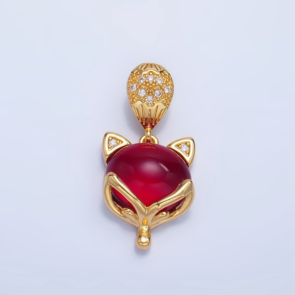 24K Gold plated Carnelian, Lapis Lazuli Gemstone Micro Paved CZ Cat Kitten Pendant | AA1026