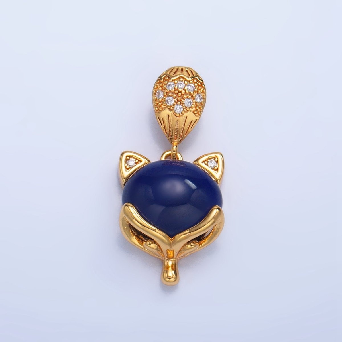 24K Gold plated Carnelian, Lapis Lazuli Gemstone Micro Paved CZ Cat Kitten Pendant | AA1026