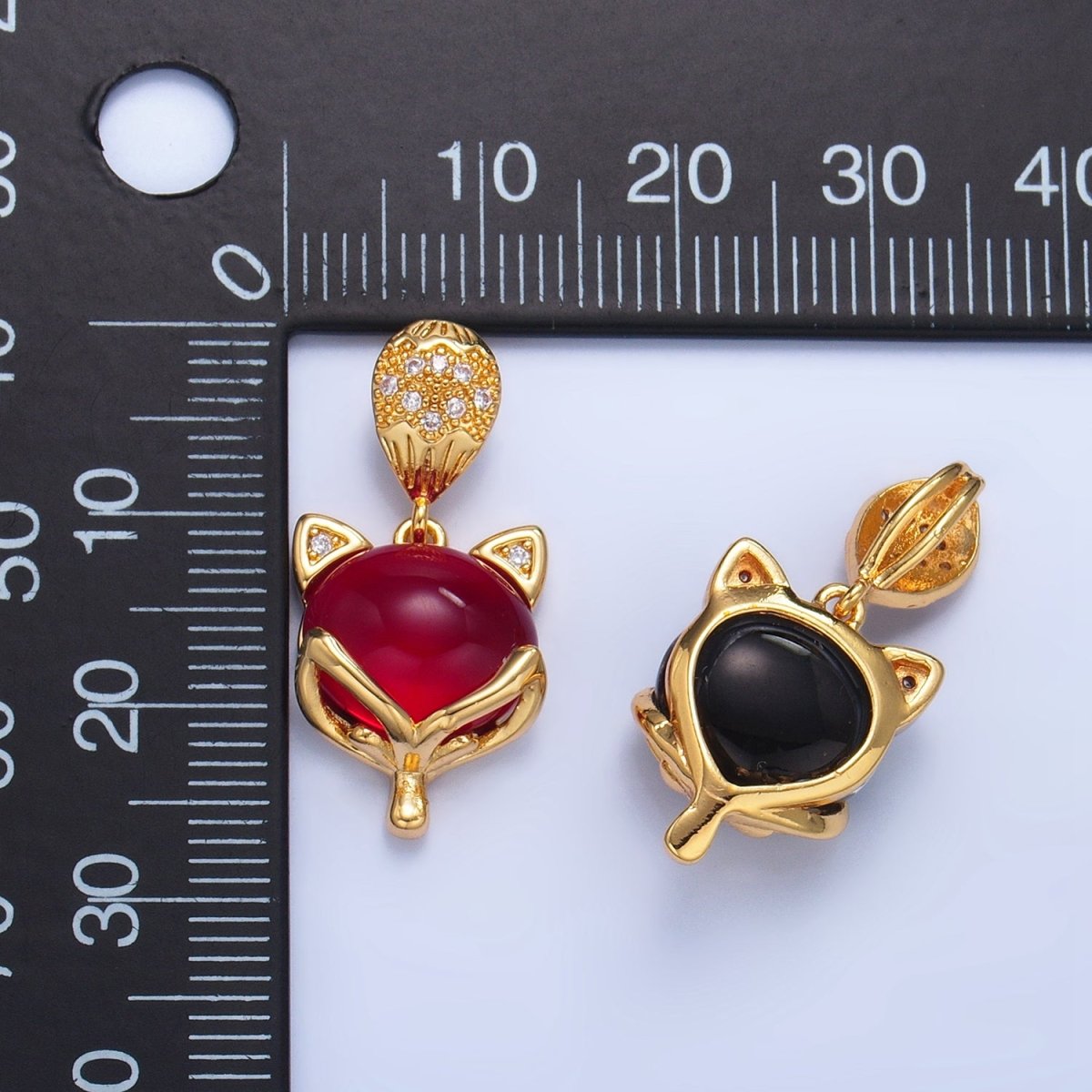 24K Gold plated Carnelian, Lapis Lazuli Gemstone Micro Paved CZ Cat Kitten Pendant | AA1026