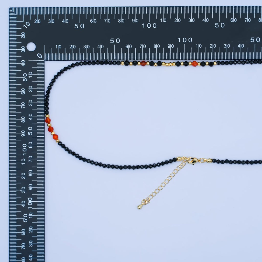 24K Gold plated Carnelian Onyx Multifaceted Crystal Gemstone 18 Inch Necklace | WA - 2874 