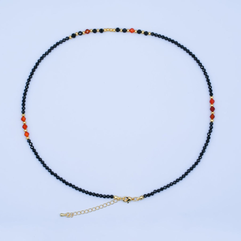 24K Gold plated Carnelian Onyx Multifaceted Crystal Gemstone 18 Inch Necklace | WA - 2874 