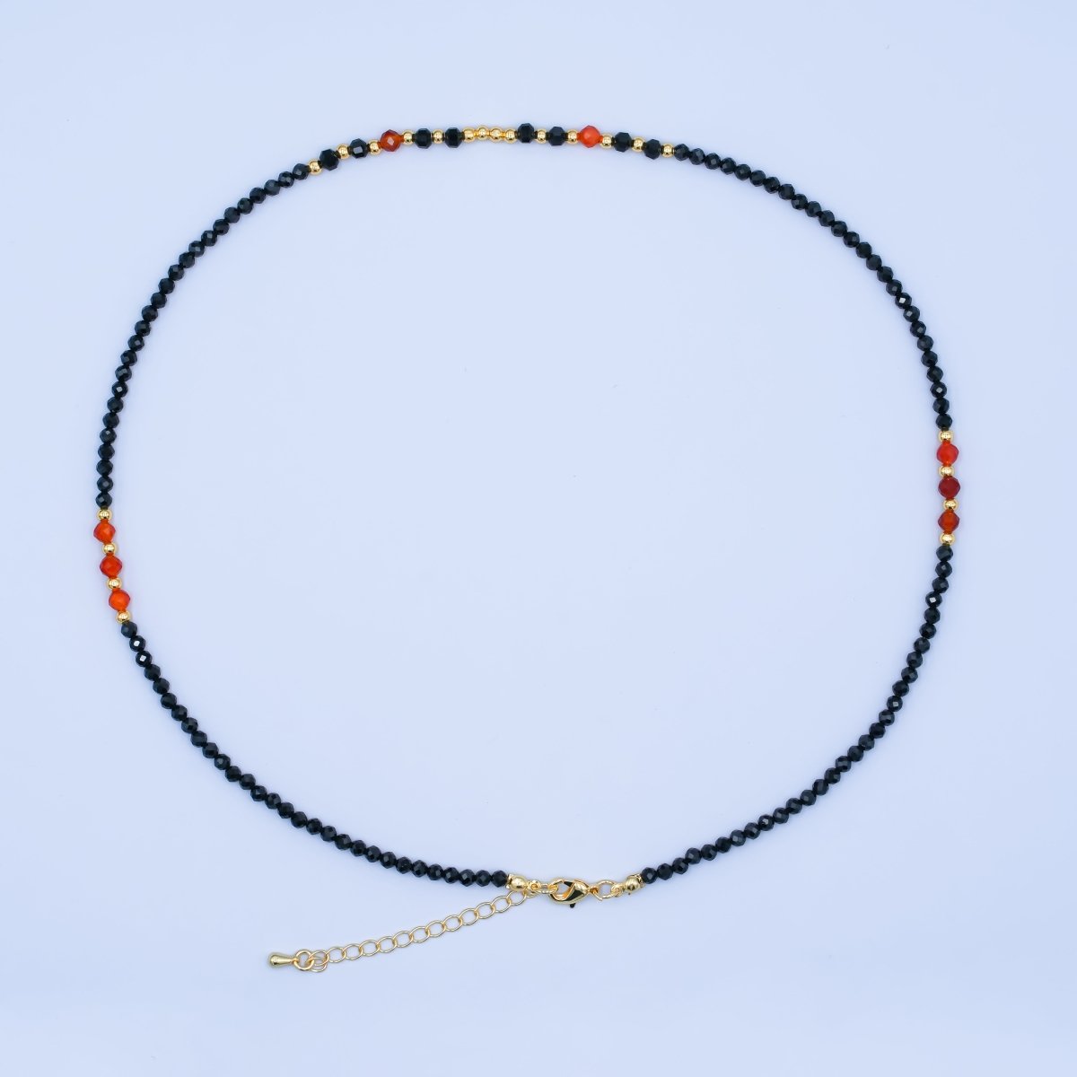 24K Gold plated Carnelian Onyx Multifaceted Crystal Gemstone 18 Inch Necklace | WA - 2874 
