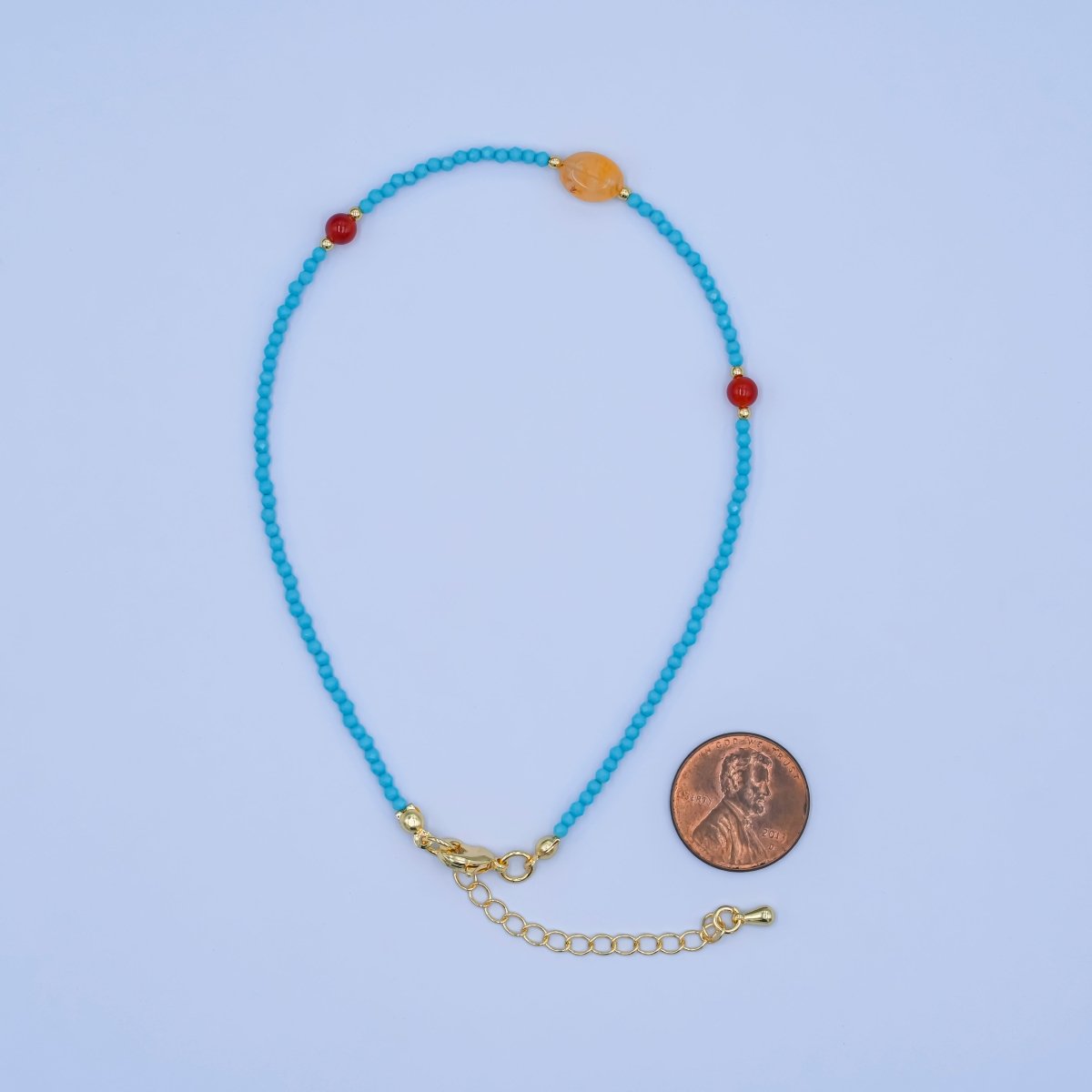 24K Gold plated Carnelian Turquoise Gemstone 9.25 Inch Bracelet | WA - 2956 