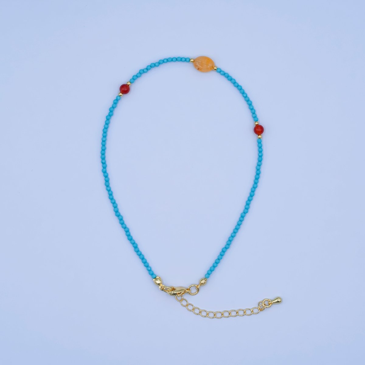 24K Gold plated Carnelian Turquoise Gemstone 9.25 Inch Bracelet | WA - 2956 
