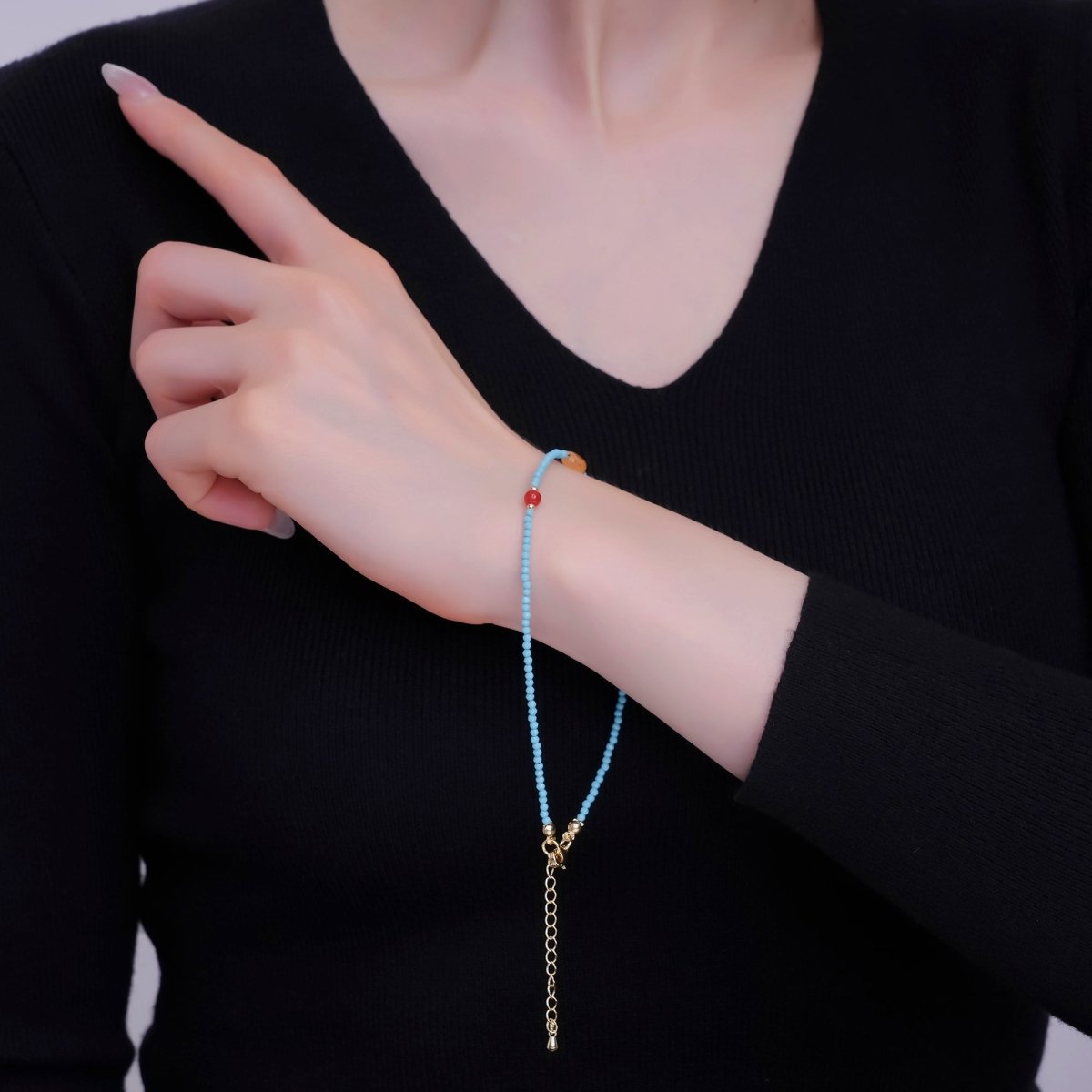 24K Gold plated Carnelian Turquoise Gemstone 9.25 Inch Bracelet | WA - 2956 