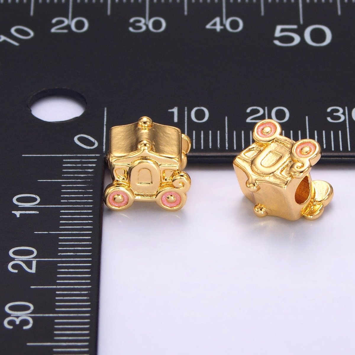24K Gold plated Carriage Princess Pink Enamel Bead | B067 - DLUXCA