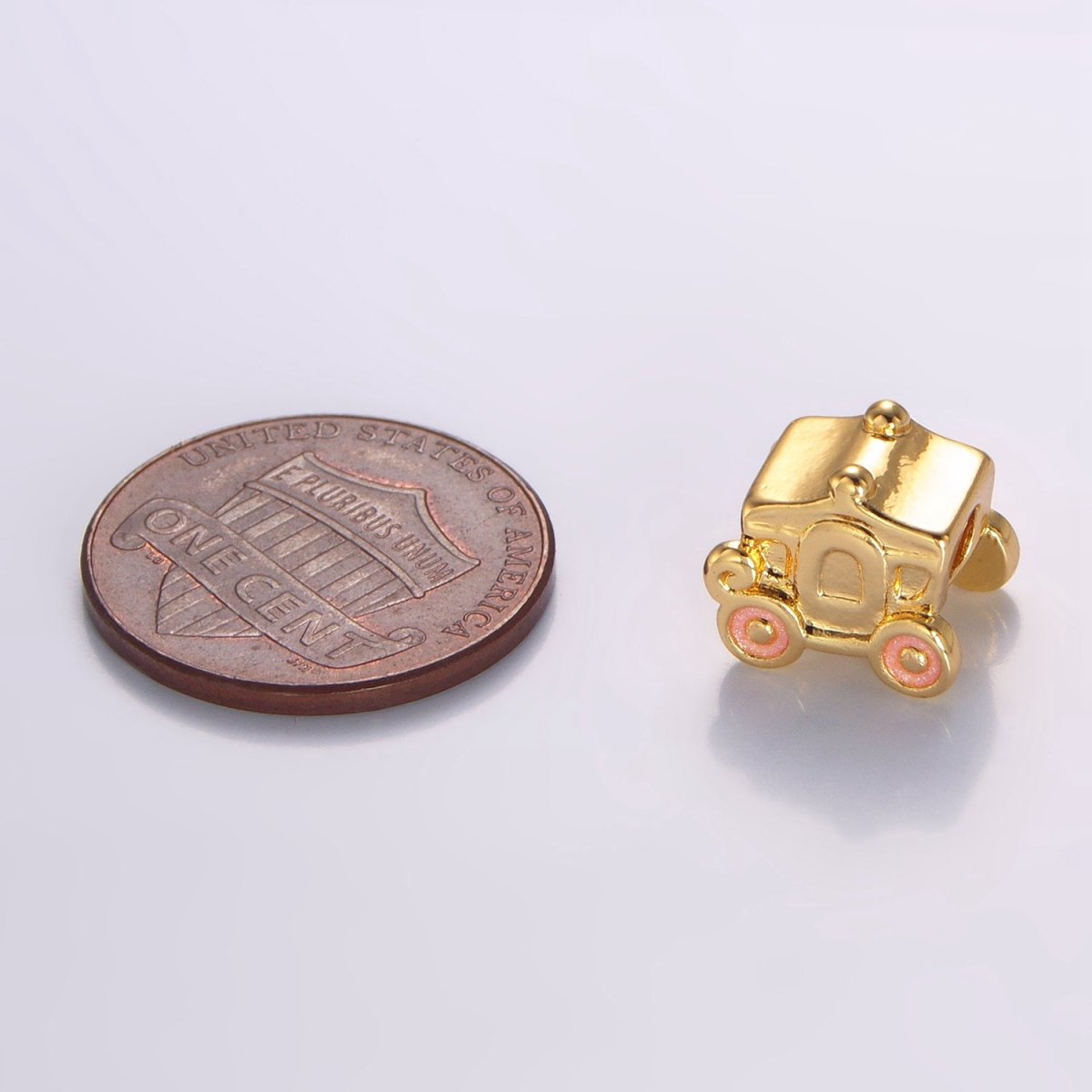 24K Gold plated Carriage Princess Pink Enamel Bead | B067 - DLUXCA