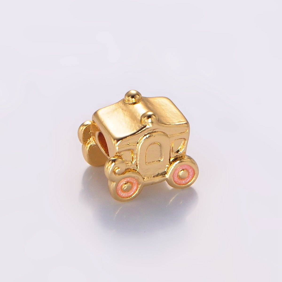 24K Gold plated Carriage Princess Pink Enamel Bead | B067 - DLUXCA