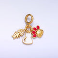 24K Gold plated Cat Pawprint Fish Bone Rhondelle Drop Pendant | E799 