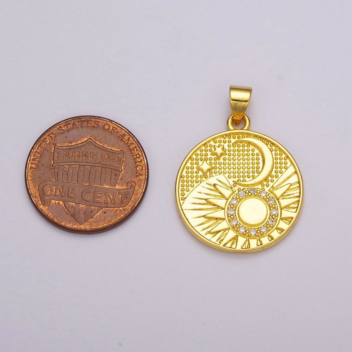 24K Gold plated Celestial Charm, Round Sun Moon Stars Charm Pendant Celestial Medallion Charm for Necklace Bracelet Component N-1391 - DLUXCA