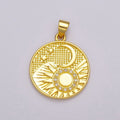 24K Gold plated Celestial Charm, Round Sun Moon Stars Charm Pendant Celestial Medallion Charm for Necklace Bracelet Component N-1391 - DLUXCA