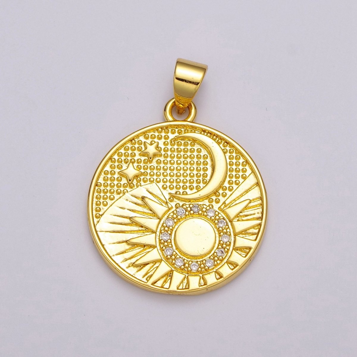 24K Gold plated Celestial Charm, Round Sun Moon Stars Charm Pendant Celestial Medallion Charm for Necklace Bracelet Component N-1391 - DLUXCA