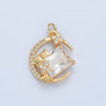 24K Gold plated Celestial Crescent Moon Baguette Micro Paved CZ Charm | X288 - DLUXCA