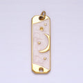 24K Gold plated Celestial Crescent Moon Stars White, Pink Sparkly Enamel Tag Bar Double Loop Charm in Gold & Silver | AC577 - AC580