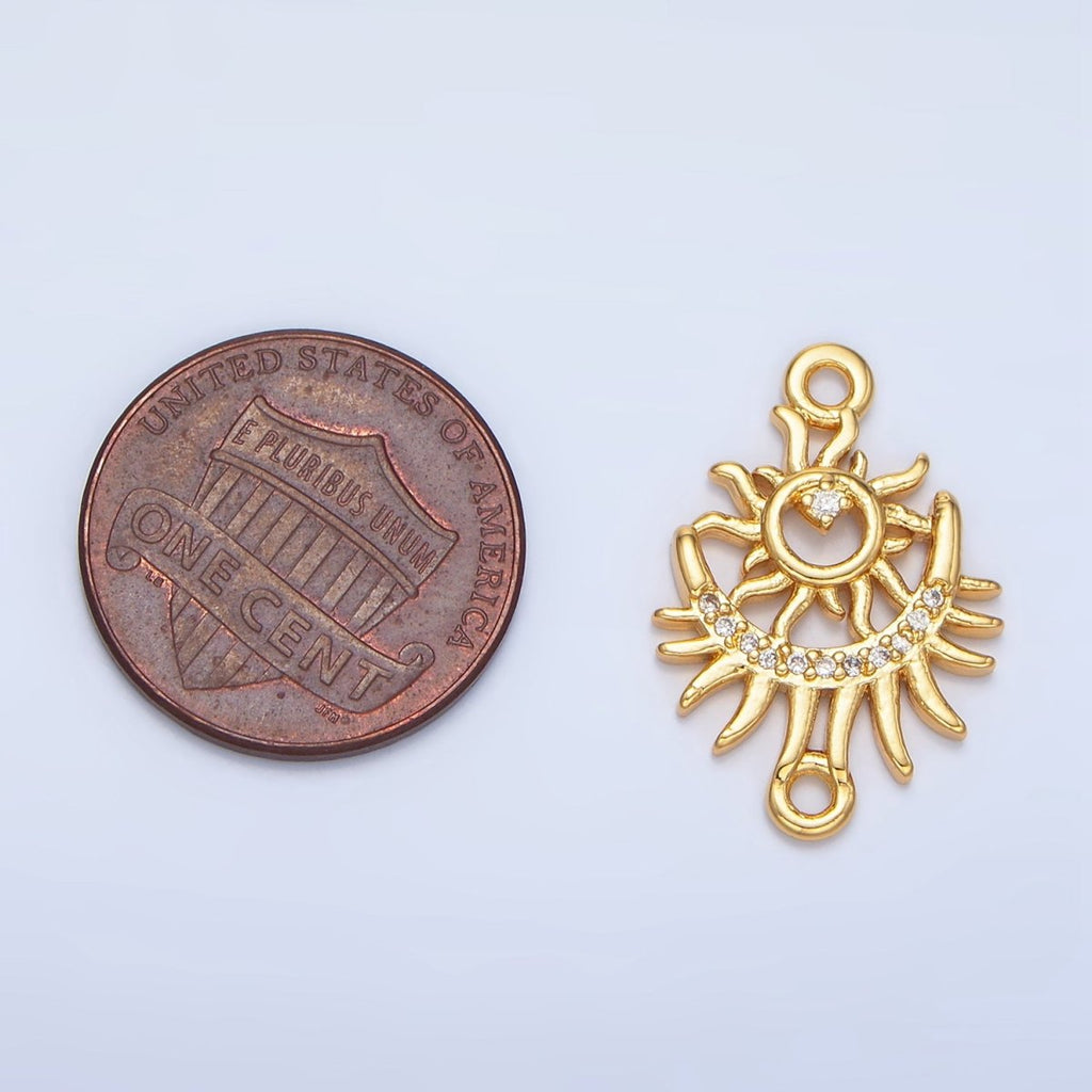 24K Gold plated Celestial Crescent Moon Sun Burst Micro Paved CZ Connector | F136 - DLUXCA