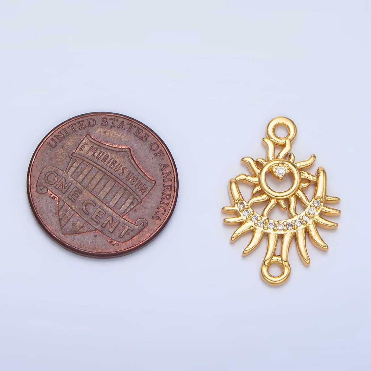 24K Gold plated Celestial Crescent Moon Sun Burst Micro Paved CZ Connector | F136 - DLUXCA