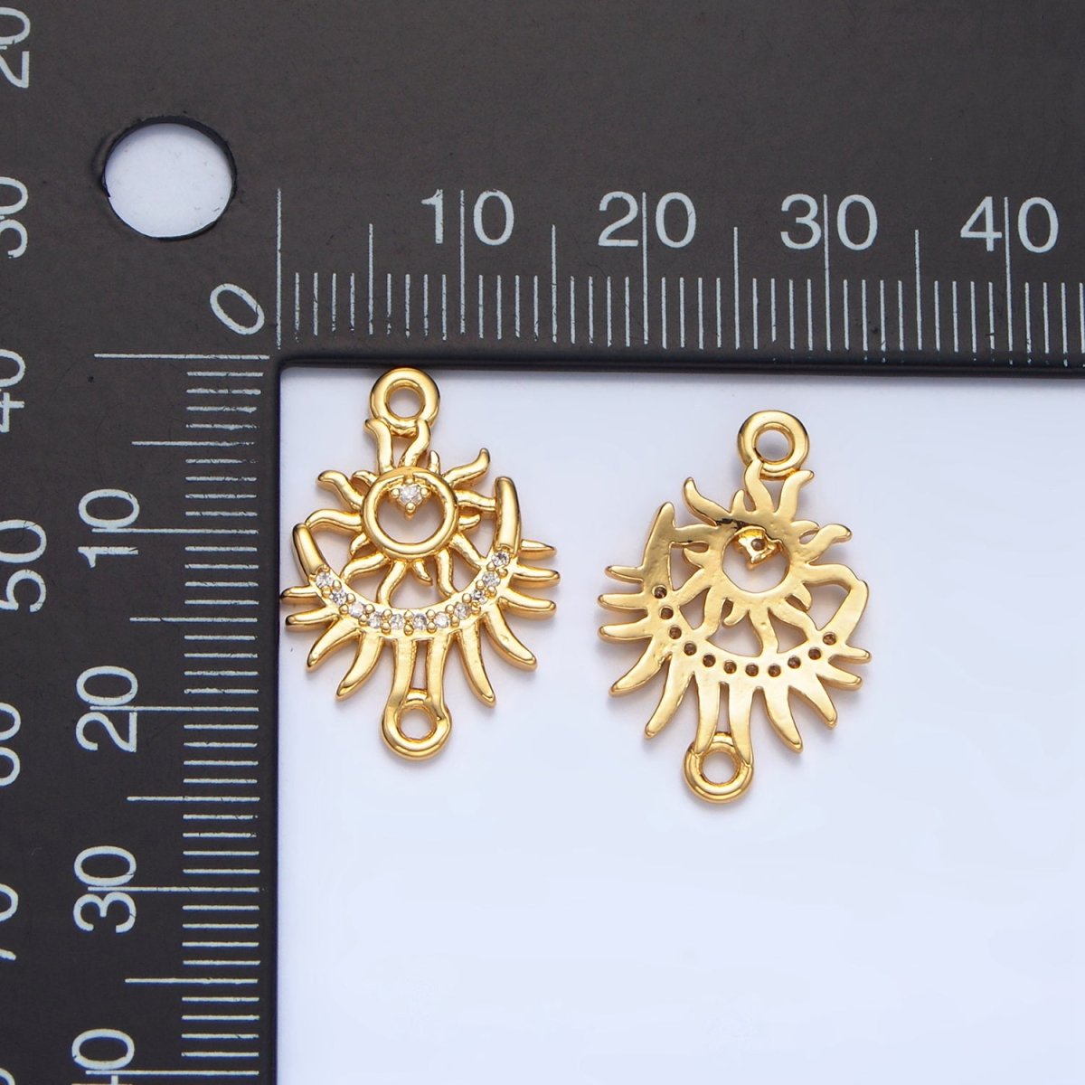 24K Gold plated Celestial Crescent Moon Sun Burst Micro Paved CZ Connector | F136 - DLUXCA