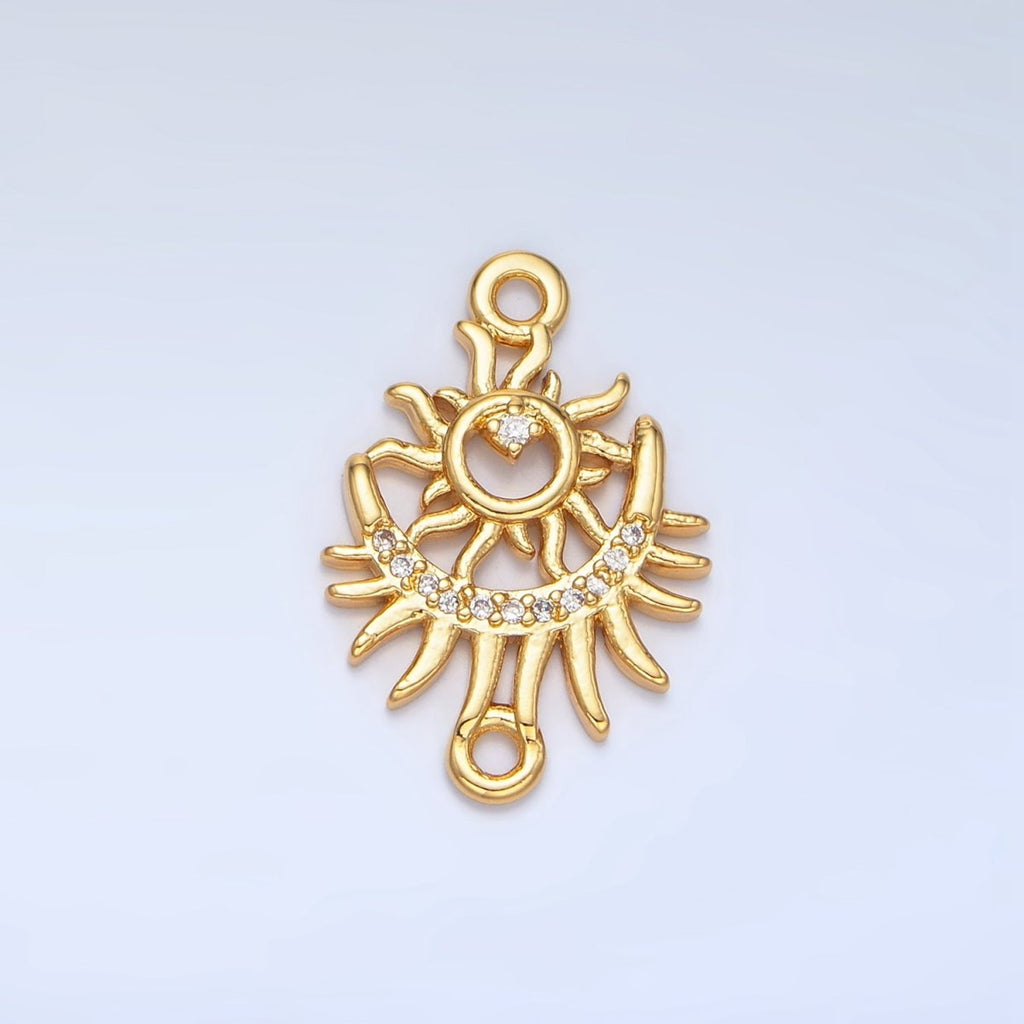 24K Gold plated Celestial Crescent Moon Sun Burst Micro Paved CZ Connector | F136 - DLUXCA