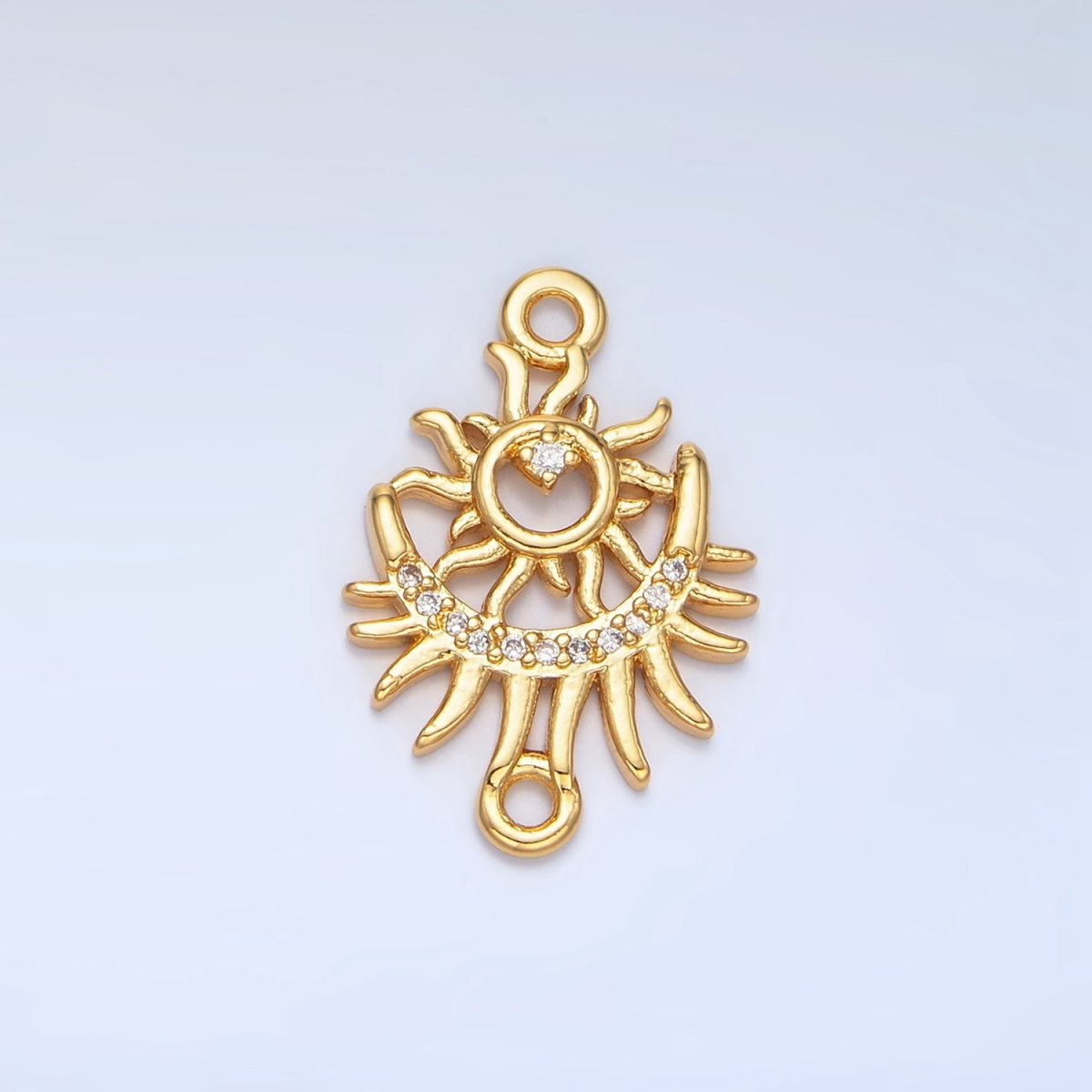 24K Gold plated Celestial Crescent Moon Sun Burst Micro Paved CZ Connector | F136 - DLUXCA