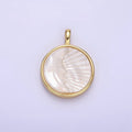 24K Gold plated Celestial Moon Face Ray Shell Pearl Bezel Round Pendant | AA1332 - DLUXCA