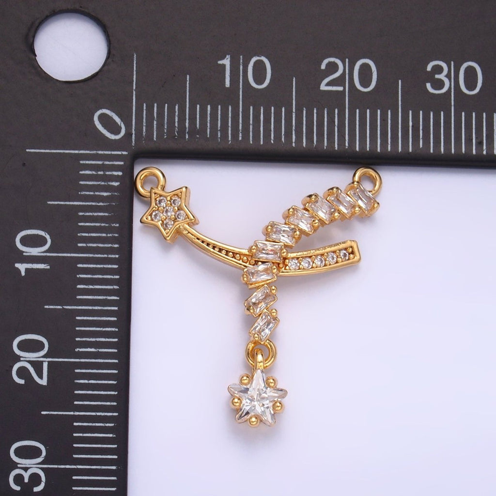 24K Gold plated Celestial Shooting Star Baguette Micro Paved CZ Connector | F936 - DLUXCA