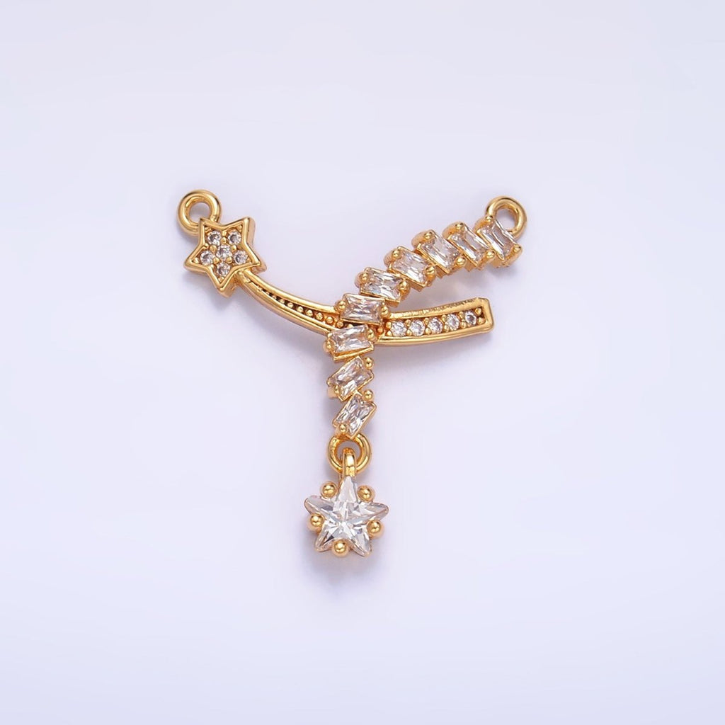 24K Gold plated Celestial Shooting Star Baguette Micro Paved CZ Connector | F936 - DLUXCA