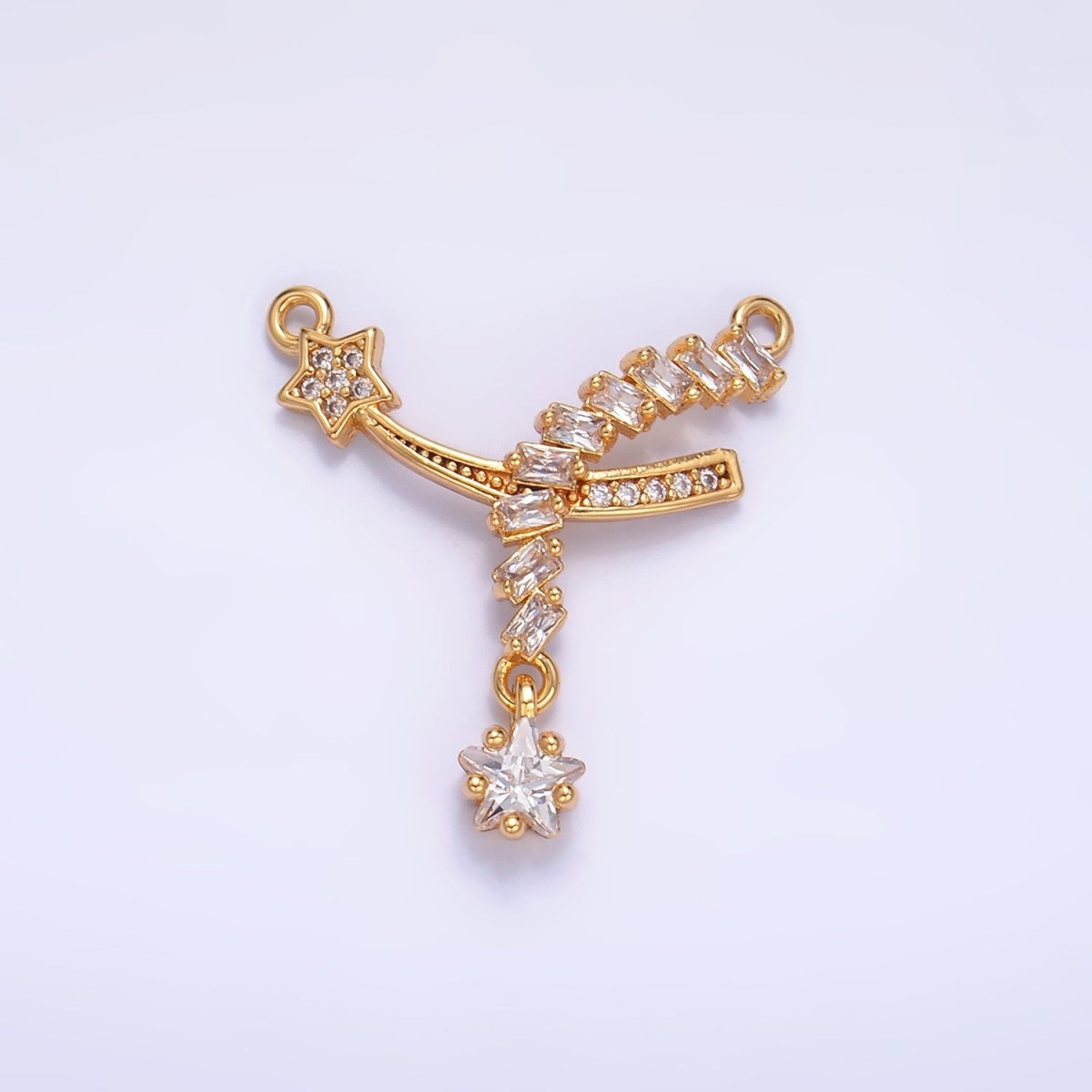 24K Gold plated Celestial Shooting Star Baguette Micro Paved CZ Connector | F936 - DLUXCA